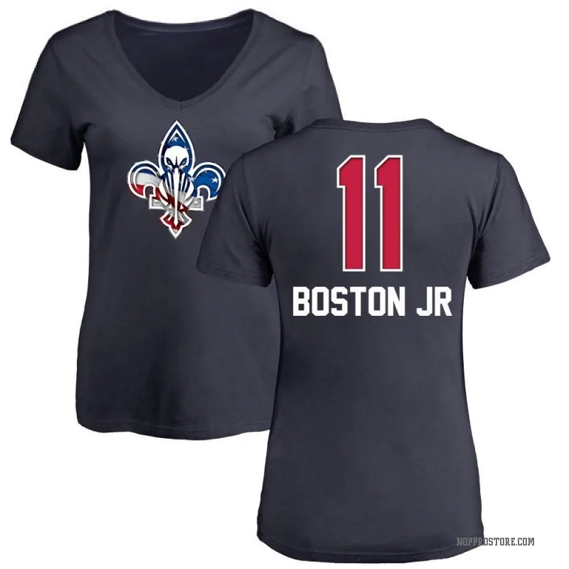Brandon Boston Women's Navy New Orleans Pelicans Name and Number Banner Wave V-Neck T-Shirt
