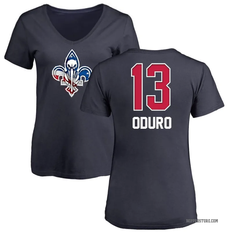 Josh Oduro Women's Navy New Orleans Pelicans Name and Number Banner Wave V-Neck T-Shirt