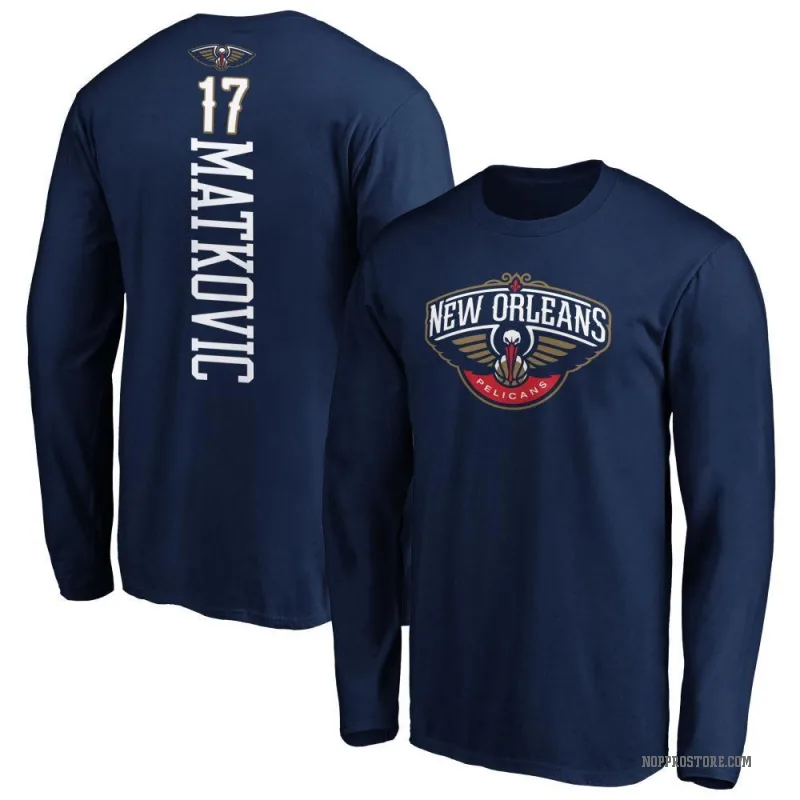 Karlo Matkovic Men's Navy New Orleans Pelicans Backer Long Sleeve T-Shirt