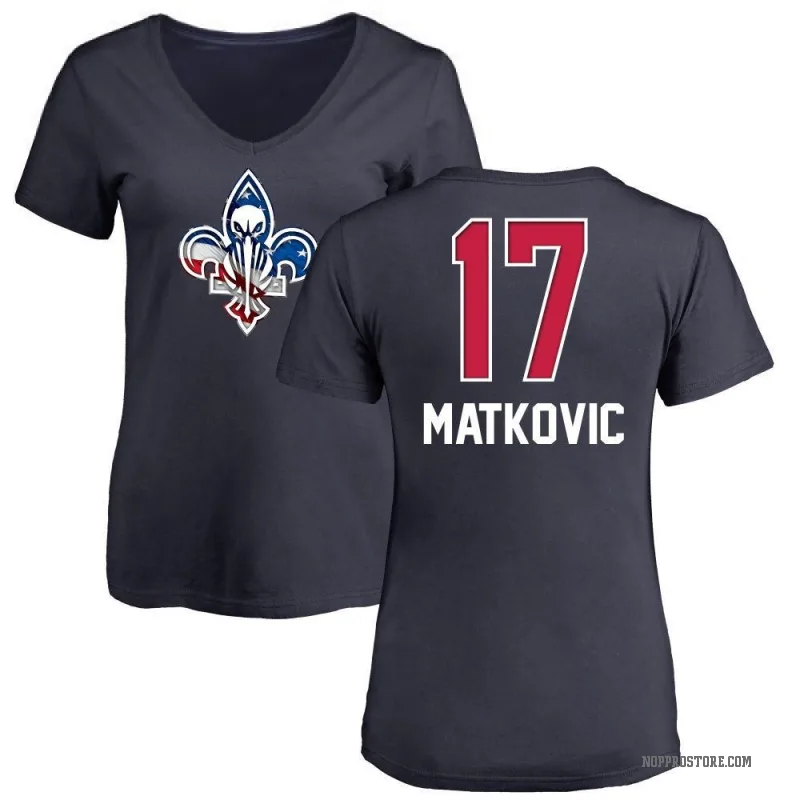 Karlo Matkovic Women's Navy New Orleans Pelicans Name and Number Banner Wave V-Neck T-Shirt