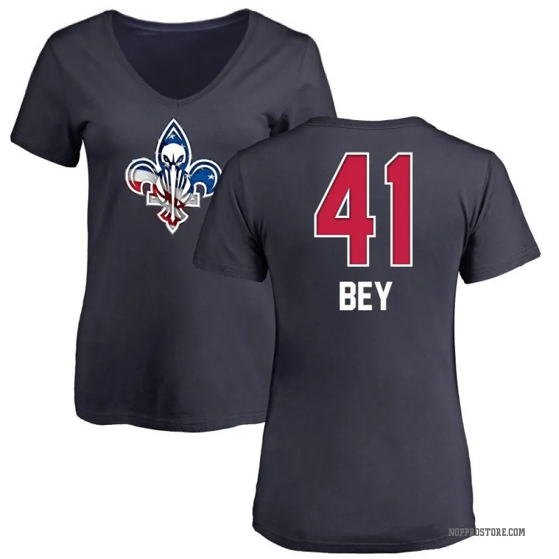 Saddiq Bey Women's Navy New Orleans Pelicans Name and Number Banner Wave V-Neck T-Shirt