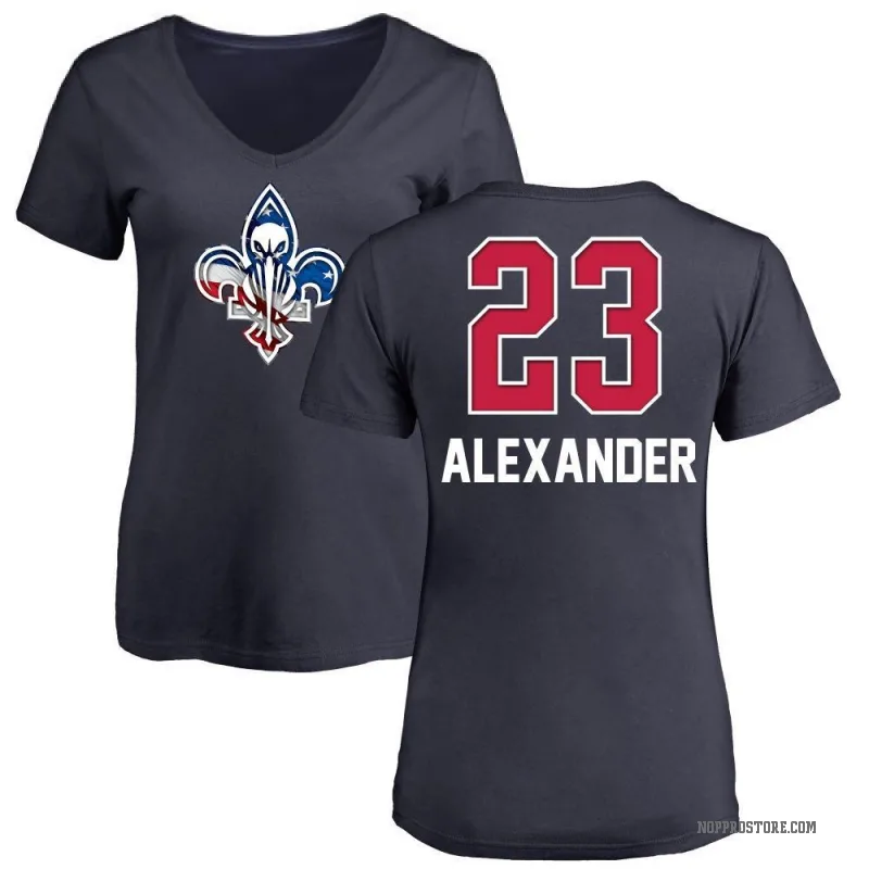 Trey Alexander Women's Navy New Orleans Pelicans Name and Number Banner Wave V-Neck T-Shirt
